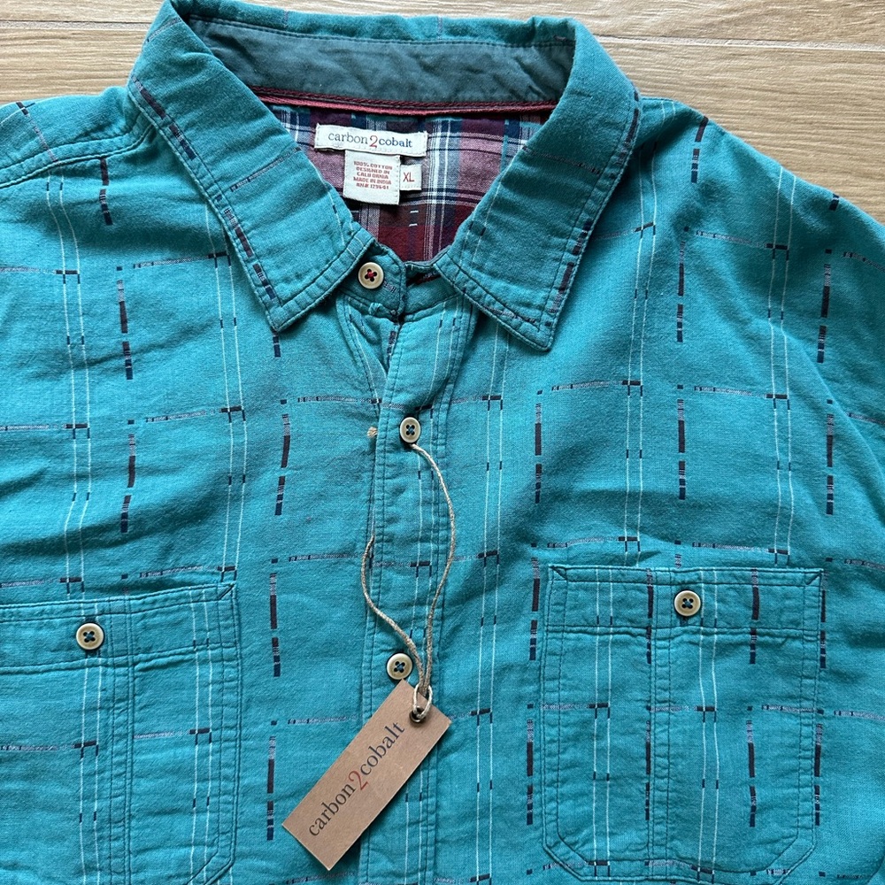 Men's Teal Long Sleeve Shirt Button Down - Picture 3 of 7